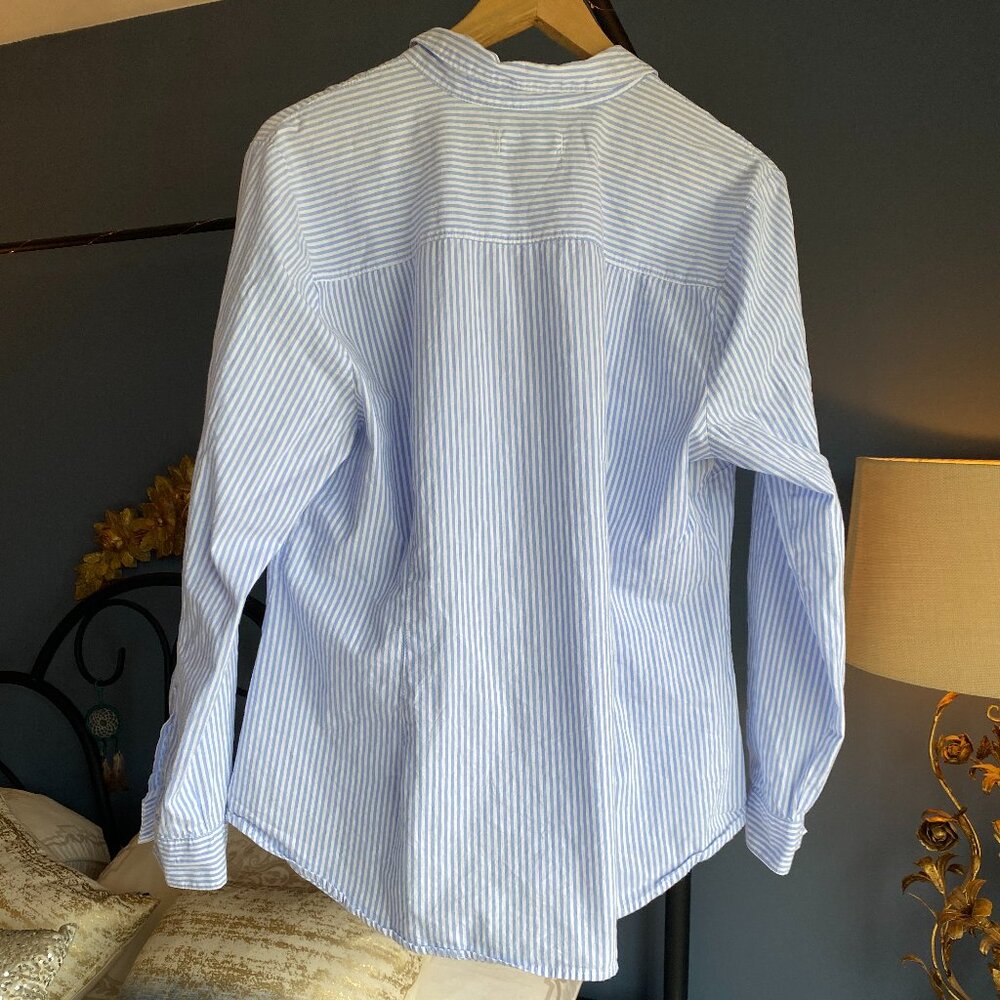Light Blue and White Pinstriped Collared Button Down Shirt - Picture 3 of 3